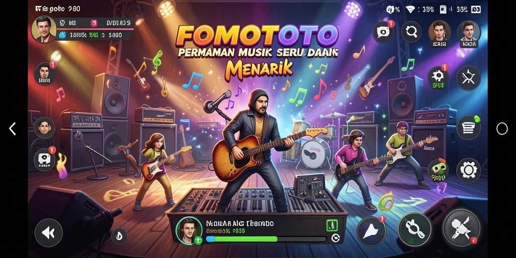Screenshot <strong>FOMOTOTO</strong> menunjukkan pengalaman bermain musik yang seru dan interaktif.