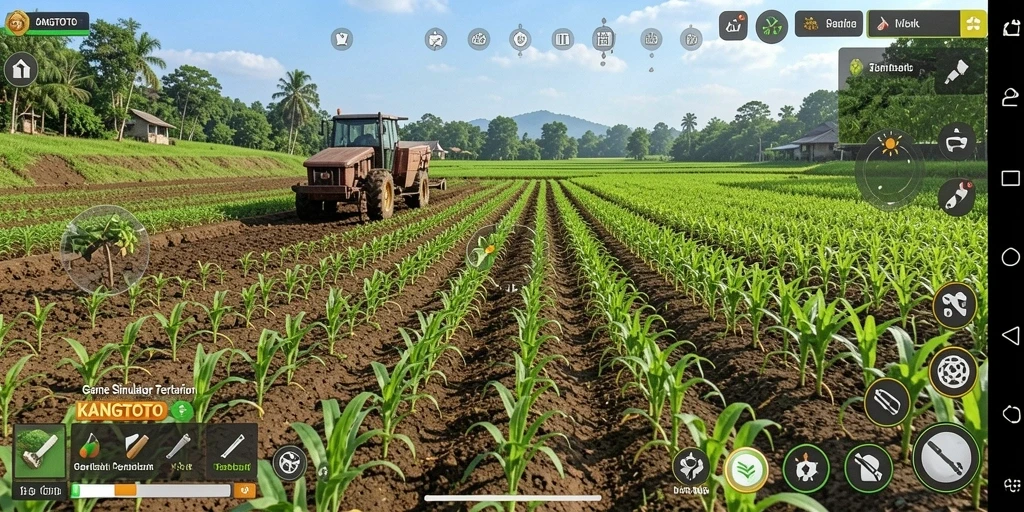 Gameplay KANGTOTO yang menawan dengan aktivitas pertanian.