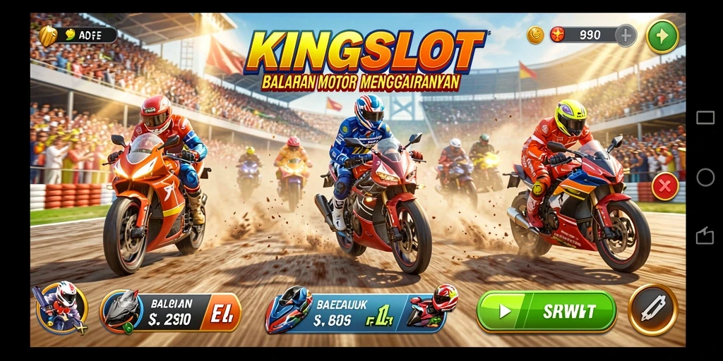 Tangkapan layar gameplay balapan motor di KINGSLOT.