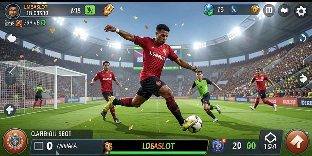 Gambaran gameplay mendebarkan dalam LMBASLOT, menunjukkan aksi olahraga yang intens.