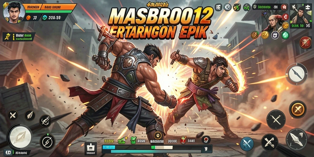 Tampilan gameplay yang luar biasa dalam <strong>MASBRO12</strong>, memperlihatkan aksi pertarungan yang mendebarkan.