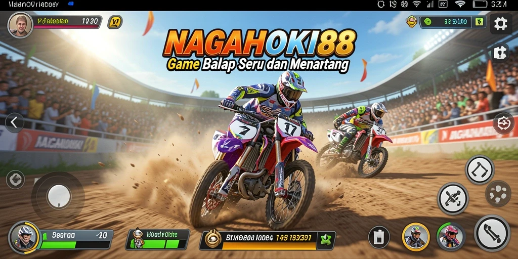Screenshot gameplay NAGAHOKI88 menampilkan intensnya balapan seru.