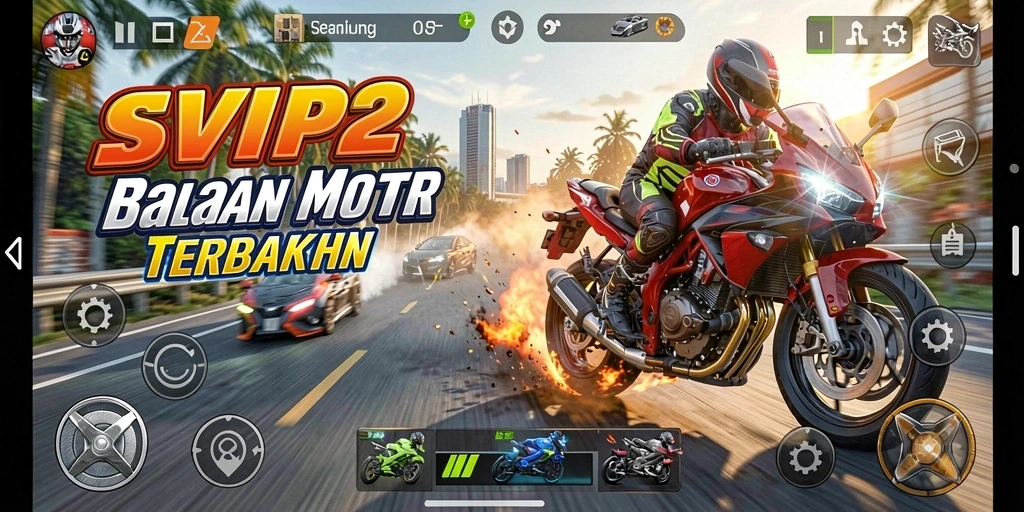 Gameplay mendebarkan dari balapan motor di SVIP2.