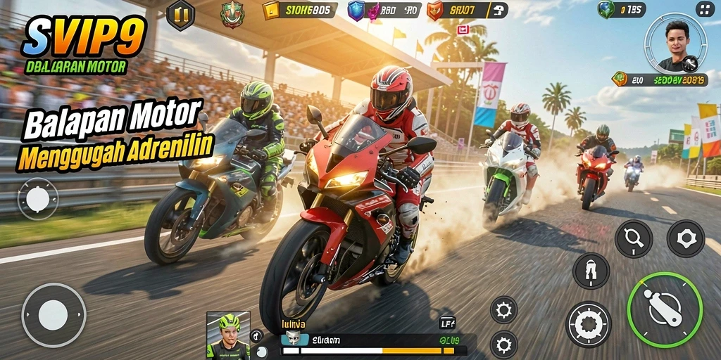 Tampilan gameplay seru dari SVIP9 dengan balapan motor yang mendebarkan.
